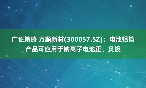 广证策略 万顺新材(300057.SZ)：电池铝箔产品可应用于钠离子电池正、负极